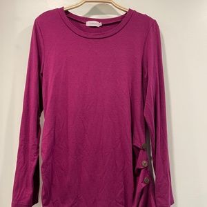 Fuscia Long Sleeve Scoop Neck Maternity Shirt